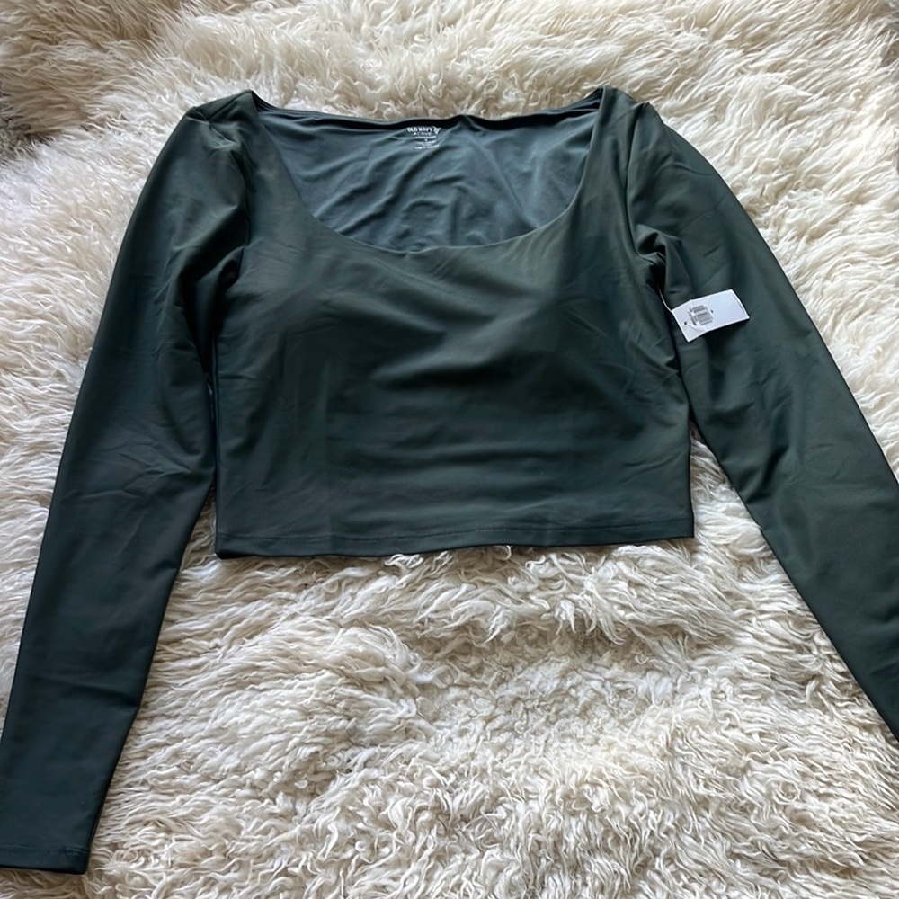 Old Navy Dark Green Long Sleeve Crop Top
